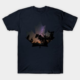 Maple Leaf Night Sky Forest silhouette T-Shirt